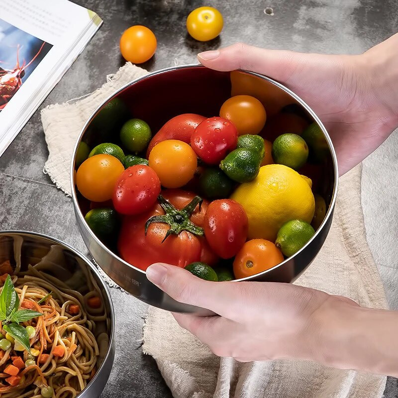 5 méretű 304-es rozsdamentes acél tésztatál, kétrétegű ételtartály, mélykeverő tojássalátatálak főzéshez konyhai étkészletek