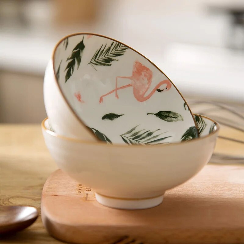 Sakura Flamingo Underglaze kerámia tál evőtál Háztartási rizstál Japán stílusú étkészlet salátástál