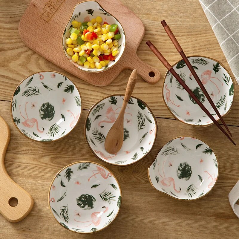 Sakura Flamingo Underglaze kerámia tál evőtál Háztartási rizstál Japán stílusú étkészlet salátástál