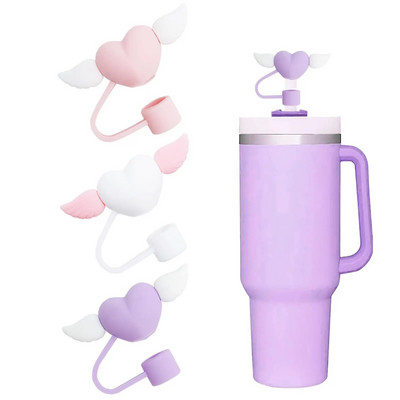 Capaci minunate de paie cu fundă Cap Toppers compatibile cu pahare Stanley de 30 și 40 oz, reutilizabile, drăguțe din silicon, vârfuri de paie, capace protejează