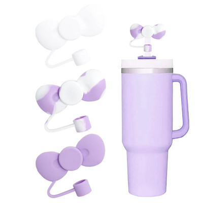 Capaci minunate de paie cu fundă Cap Toppers compatibile cu pahare Stanley de 30 și 40 oz, reutilizabile, drăguțe din silicon, vârfuri de paie, capace protejează