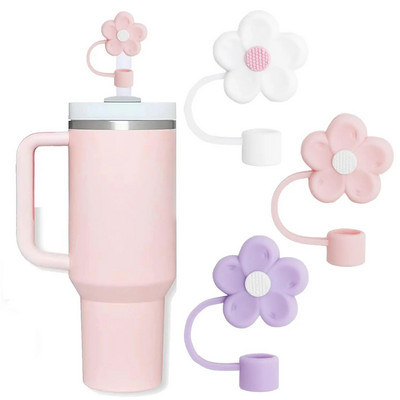 Capaci minunate de paie cu fundă Cap Toppers compatibile cu pahare Stanley de 30 și 40 oz, reutilizabile, drăguțe din silicon, vârfuri de paie, capace protejează