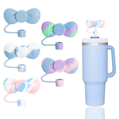 Capaci minunate de paie cu fundă Cap Toppers compatibile cu pahare Stanley de 30 și 40 oz, reutilizabile, drăguțe din silicon, vârfuri de paie, capace protejează