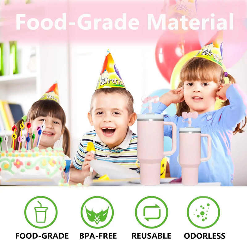 Capaci minunate de paie cu fundă Cap Toppers compatibile cu pahare Stanley de 30 și 40 oz, reutilizabile, drăguțe din silicon, vârfuri de paie, capace protejează