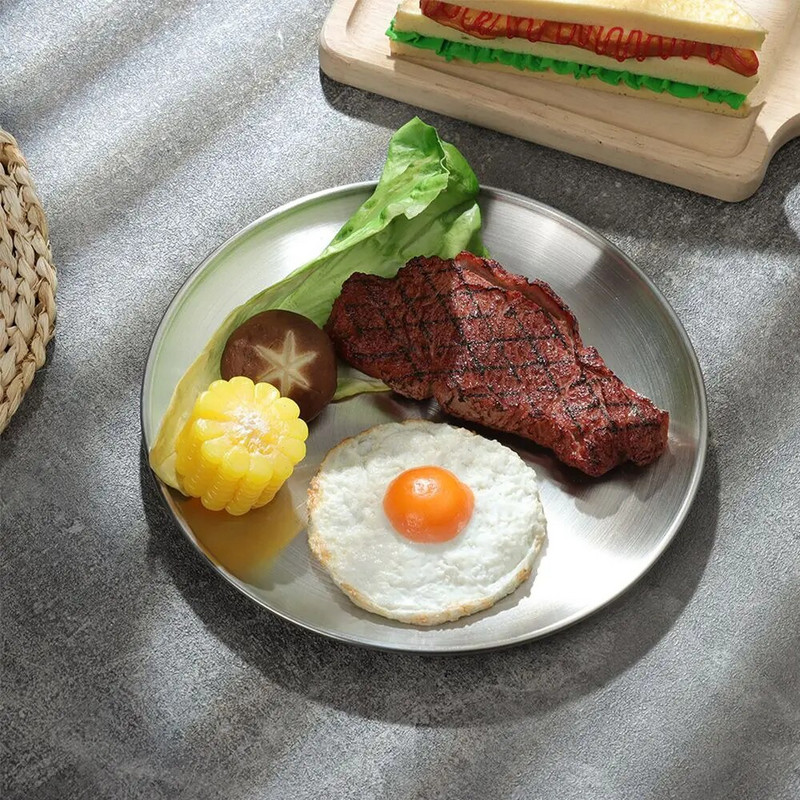 14/17/20/23/26CM Rozsdamentes acél csont köpőtál arany ezüst sekély tálcás fém étkezőkorong kerek tányéros desszert étkészlet