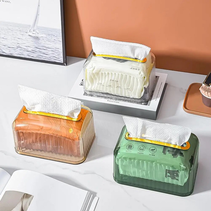 Koehoidja läbipaistev nähtav laia suu koekarp Kergesti ligipääsetav vedrudisain laud salvrätikuümbrise jaotur Kodukaunistus