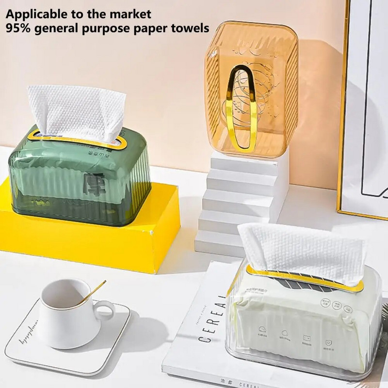 Koehoidja läbipaistev nähtav laia suu koekarp Kergesti ligipääsetav vedrudisain laud salvrätikuümbrise jaotur Kodukaunistus