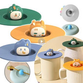 1 buc capac pentru pahare din silicon, rotund, universal, capac pentru cani de cafea anti-praf Cap sigilat cu suport pentru lingura Capac cu gel rezistent la caldura