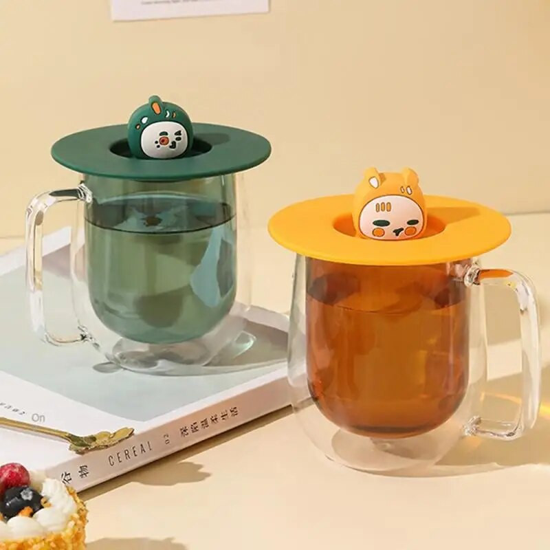 1 buc capac pentru pahare din silicon, rotund, universal, capac pentru cani de cafea anti-praf Cap sigilat cu suport pentru lingura Capac cu gel rezistent la caldura