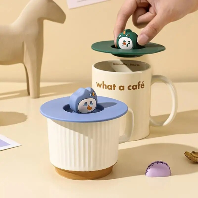1 buc capac pentru pahare din silicon, rotund, universal, capac pentru cani de cafea anti-praf Cap sigilat cu suport pentru lingura Capac cu gel rezistent la caldura