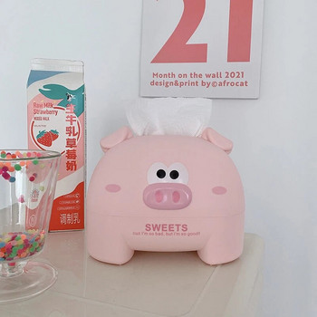 Kawaii Pig Bedroom Dorm Tissue Box Πλαστικό σαλόνι Τραπέζι τραπεζαρίας Διανομέας χαρτοπετσέτας Αδιάβροχη θήκη χαρτιού γραφείου για το σπίτι