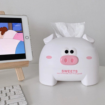 Kawaii Pig Bedroom Dorm Tisue Box Пластмасова всекидневна Трапезарна маса Дозатор за салфетки Водоустойчив държач за домашен офис Тишу хартия