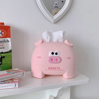 Kawaii Pig miegamojo bendrabučio servetėlių dėžutė plastikinė svetainės valgomojo stalo servetėlių dozatorius vandeniui atsparus namų biuro servetėlių laikiklis