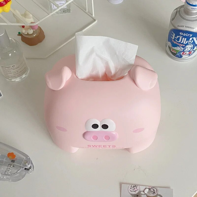 Kawaii Pig miegamojo bendrabučio servetėlių dėžutė plastikinė svetainės valgomojo stalo servetėlių dozatorius vandeniui atsparus namų biuro servetėlių laikiklis