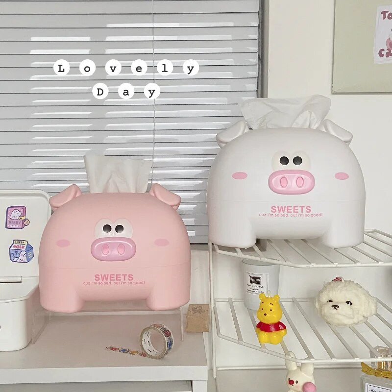 Kawaii Pig miegamojo bendrabučio servetėlių dėžutė plastikinė svetainės valgomojo stalo servetėlių dozatorius vandeniui atsparus namų biuro servetėlių laikiklis