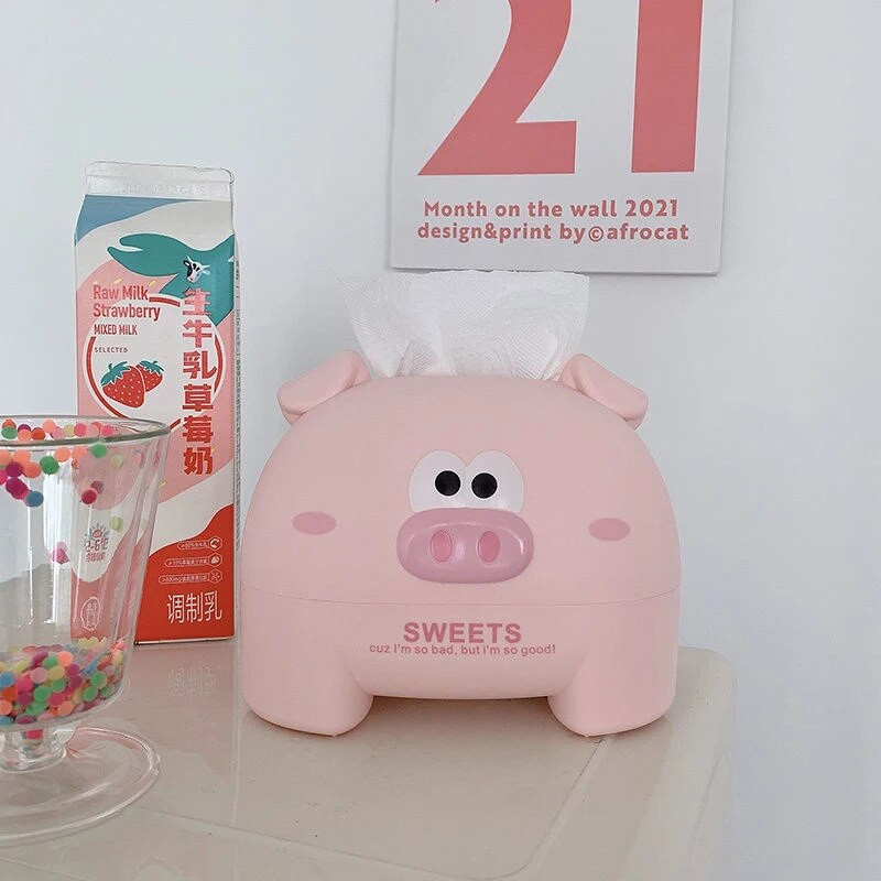 Kawaii Pig miegamojo bendrabučio servetėlių dėžutė plastikinė svetainės valgomojo stalo servetėlių dozatorius vandeniui atsparus namų biuro servetėlių laikiklis