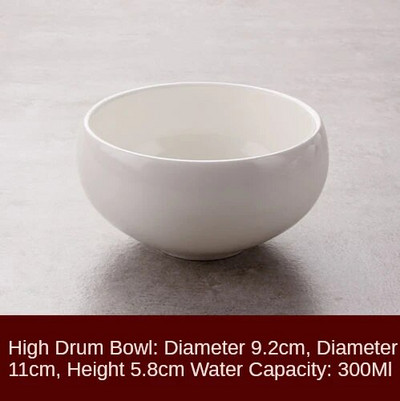 Japoniško stiliaus keraminis ryžių dubenėlis mažas būgno formos dubenėlis buitinės sriubos dubuo kūrybingas gryno balto porceliano indai 4,3 colio