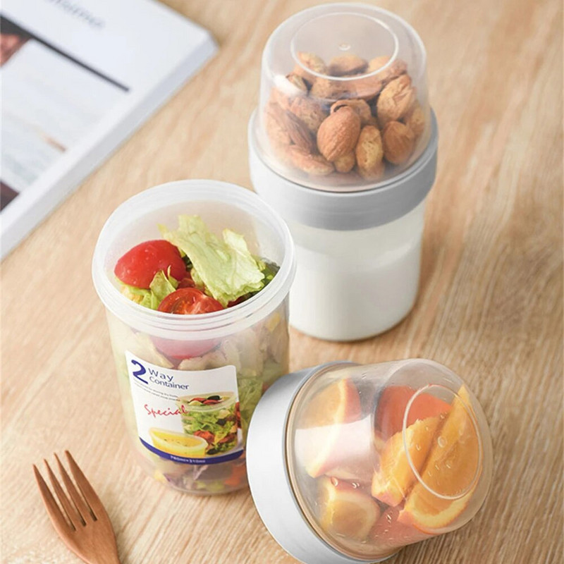 Pusryčių avižinių dribsnių dribsnių dribsnių ir riešutų jogurto salotų puodelio sandariklio rinkinys su šakute padažo puodelio dangteliu Bento Tuppers Food Taper Bowl pietų dėžutė