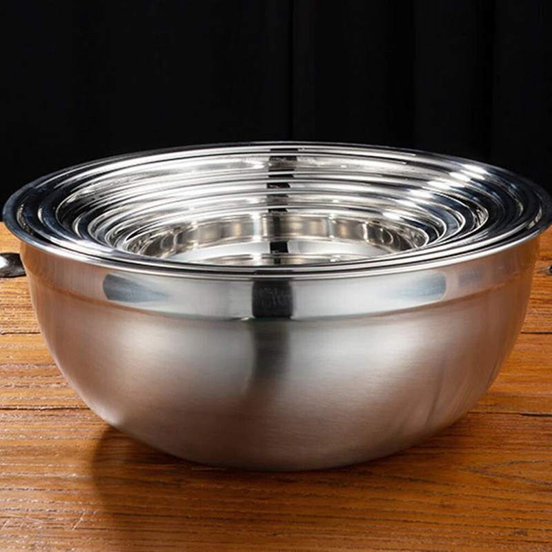 18/20/22/24/26/28/30 cm skersmens neapdegęs ir neslidus nerūdijančio plieno virtuvės indas, skirtas salotoms duonai ir pyragaičiams.