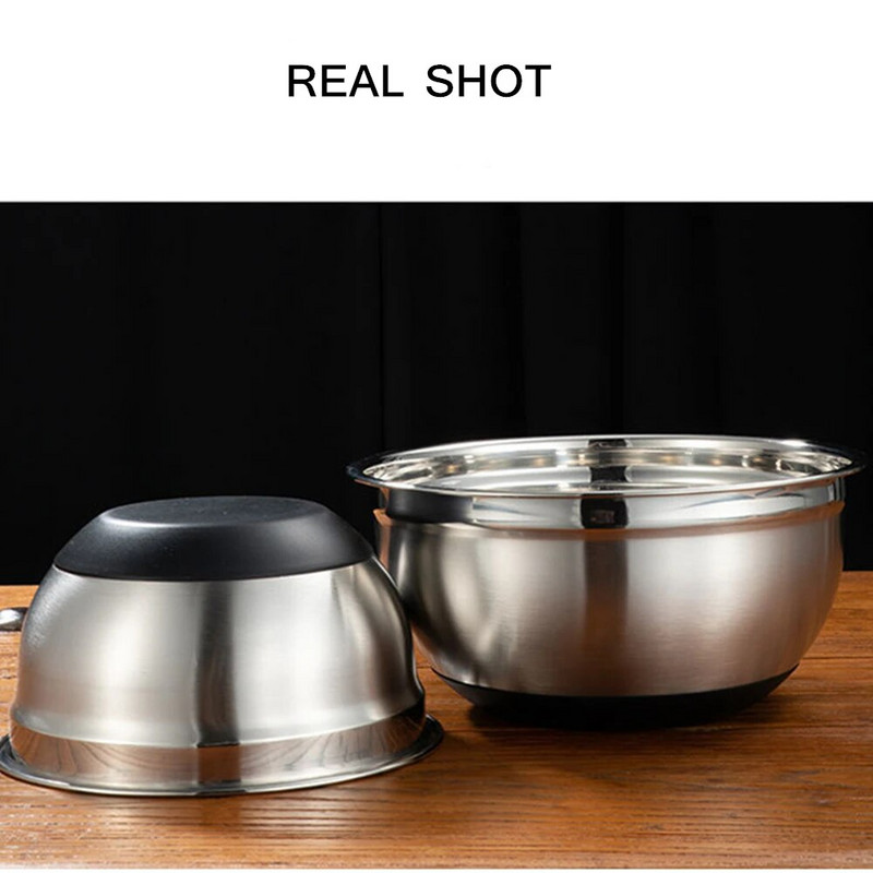 18/20/22/24/26/28/30 cm skersmens neapdegęs ir neslidus nerūdijančio plieno virtuvės indas, skirtas salotoms duonai ir pyragaičiams.