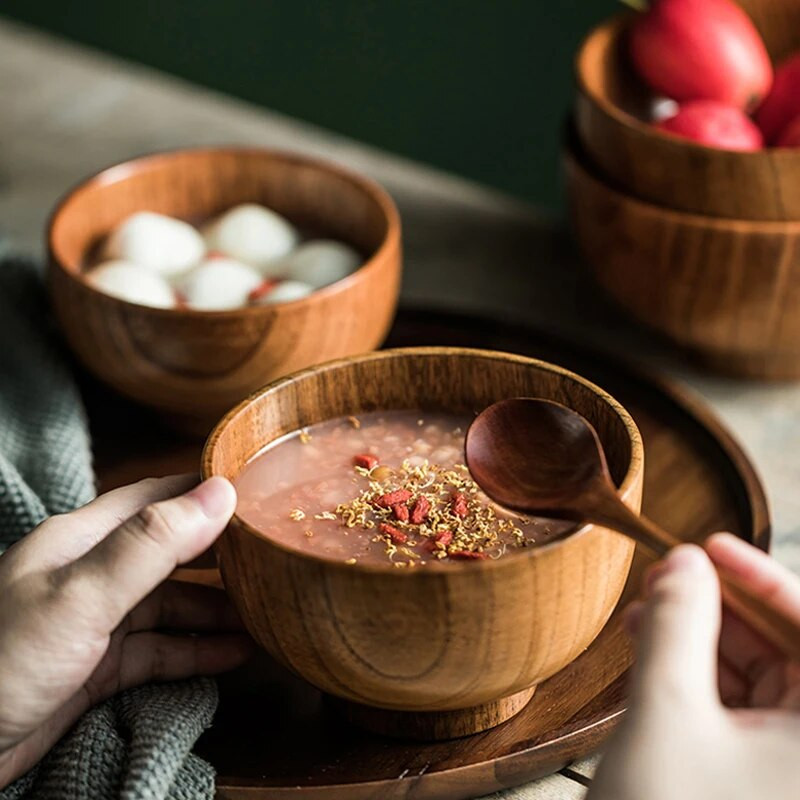 1 db fából készült tál Japán stílusú fatál nagy rizses gyümölcsös ramen tál ételtartó konyhai tálak étkezéshez, tálalás gyerekeknek étkészlet