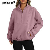 Moterų vintažinė apykaklė su pusiau užtrauktuku. Laisvalaikio gatvių apranga Didelio dydžio Y2K megztiniai rudens žiemos solidūs ilgomis rankovėmis megztiniai