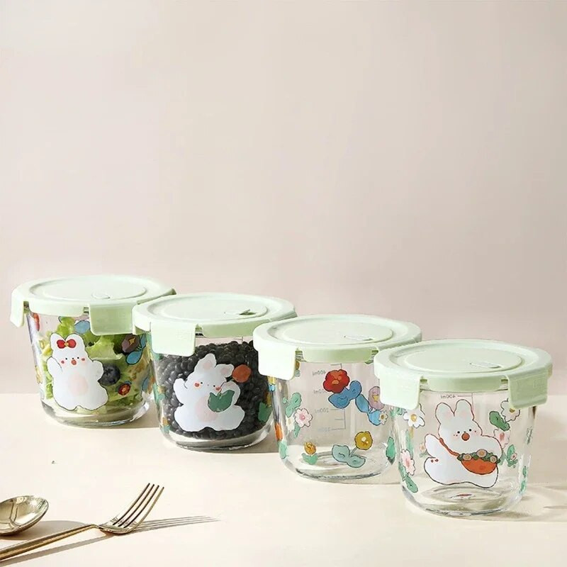 Zdjele za juhu od visokog borosilikatnog stakla, simpatične okrugle kutije za bento, otporne na toplinu, kutija za čuvanje crtanih filmova, kućni prijenosni, 690 ml