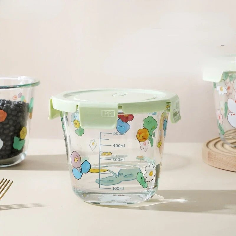 Zdjele za juhu od visokog borosilikatnog stakla, simpatične okrugle kutije za bento, otporne na toplinu, kutija za čuvanje crtanih filmova, kućni prijenosni, 690 ml