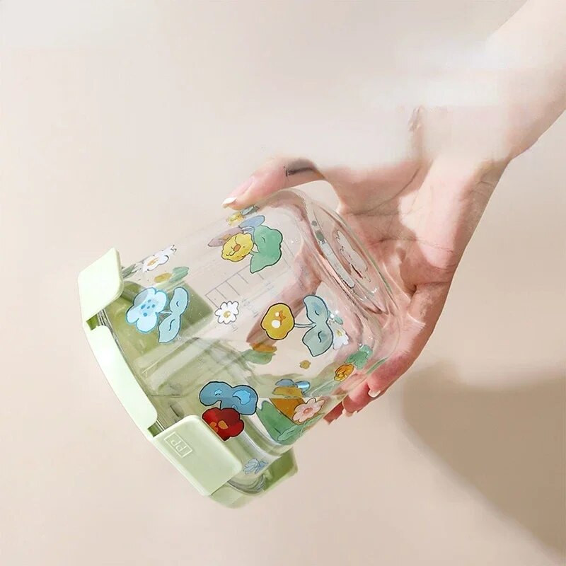 Zdjele za juhu od visokog borosilikatnog stakla, simpatične okrugle kutije za bento, otporne na toplinu, kutija za čuvanje crtanih filmova, kućni prijenosni, 690 ml