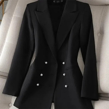 XSJPZH 2024 Есен Зима Ново 4XL офис бизнес женско палто Дамско ежедневно блейзър Горно облекло Черно двуредно дамско яке