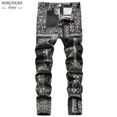 Sügistrükiga Paisley Mens Teksad Mood Klassikaline Igapäevane Regulaar Fit Casual Stretch Püksid Meesed Lahedad teksad hombre Püksid