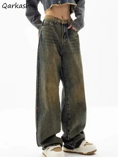 Sieviešu džinsi, balināti S-4XL, vintage savārstījumu dizainers, īpaši studentiem High Street, vienkāršs ikdienas korejiešu stila brīvais laiks, viss atbilst