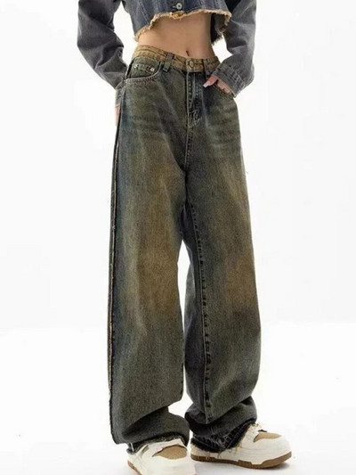 Női farmer, fehérített S-4XL Vintage Patchwork Designer Különleges Diákok High Street egyszerű, napi koreai stílusú szabadidő, minden meccs