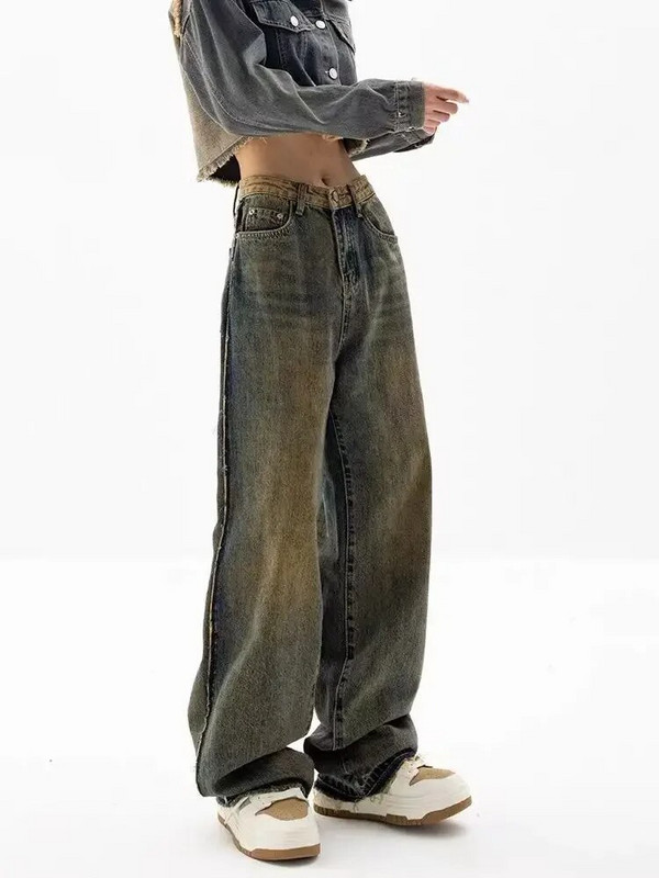Női farmer, fehérített S-4XL Vintage Patchwork Designer Különleges Diákok High Street egyszerű, napi koreai stílusú szabadidő, minden meccs