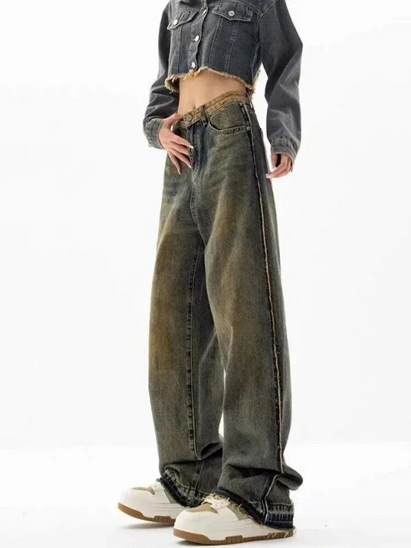 Női farmer, fehérített S-4XL Vintage Patchwork Designer Különleges Diákok High Street egyszerű, napi koreai stílusú szabadidő, minden meccs