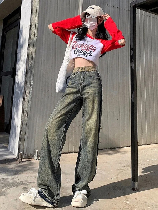 Női farmer, fehérített S-4XL Vintage Patchwork Designer Különleges Diákok High Street egyszerű, napi koreai stílusú szabadidő, minden meccs