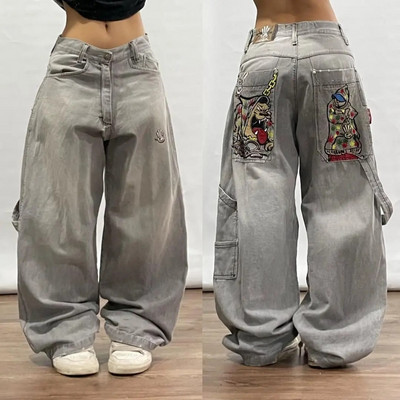 Street Hip Hop Retro Y2k Fashion Ležerne široke traperice s velikim džepom Harajuku široke široke hlače s ravnim strukom u struku