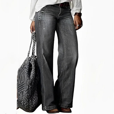 Traperice za žene retro modne ležerne hlače ravnih nogavica 2023 Jesen Zima y2k ženske široke široke traper hlače srednjeg struka