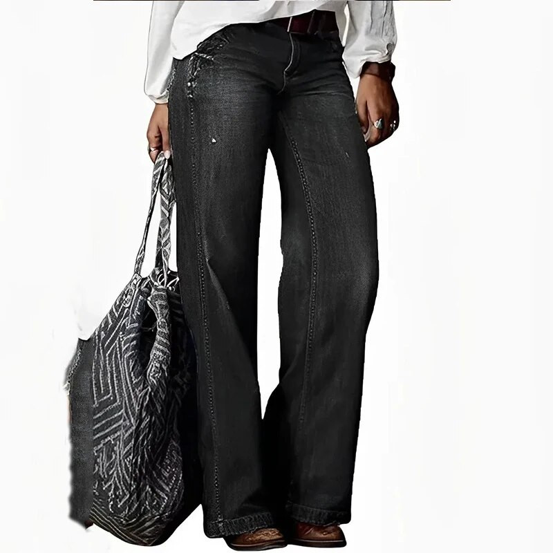 Traperice za žene retro modne ležerne hlače ravnih nogavica 2023 Jesen Zima y2k ženske široke široke traper hlače srednjeg struka