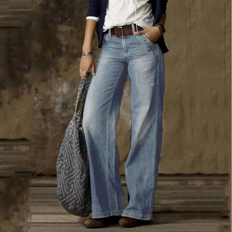 Traperice za žene retro modne ležerne hlače ravnih nogavica 2023 Jesen Zima y2k ženske široke široke traper hlače srednjeg struka