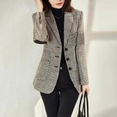 2024 tavaszi őszi alkalmi houndstooth blézer dzseki női felsőruházat divatos középhosszú, vékony, túlméretezett 5XL felsőkategóriás kockás öltöny felsők