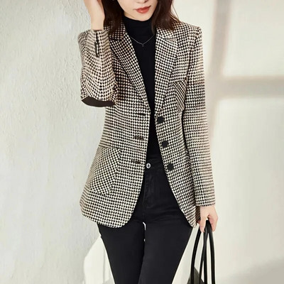 2024 tavaszi őszi alkalmi houndstooth blézer dzseki női felsőruházat divatos középhosszú, vékony, túlméretezett 5XL felsőkategóriás kockás öltöny felsők
