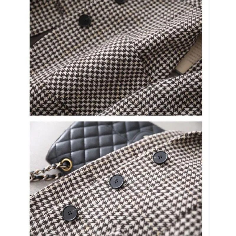 2024 tavaszi őszi alkalmi houndstooth blézer dzseki női felsőruházat divatos középhosszú, vékony, túlméretezett 5XL felsőkategóriás kockás öltöny felsők