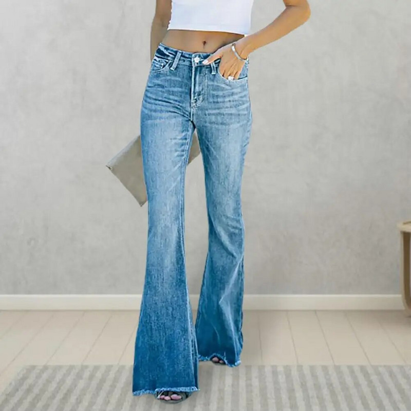 Traperice širokih nogavica laskavog visokog struka, elegantne rastezljive traper hlače za ležernu vožnju i putovanje na posao za žene.