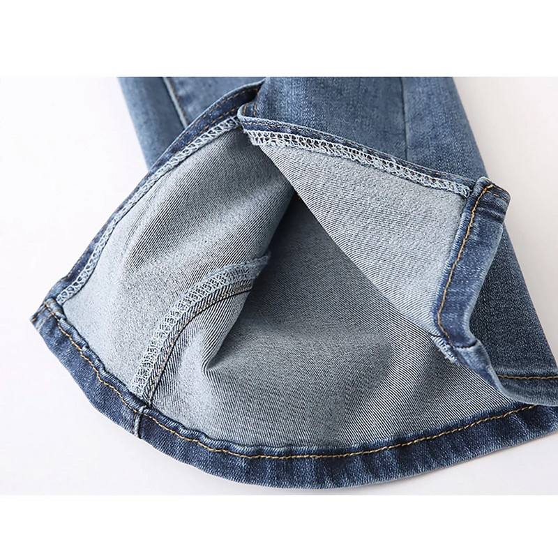 Női, egyenes szárú, hasított, sztreccs magasra emelkedő, kiszélesedő farmer nadrág Női elasztikus deréknadrág Jean nadrág lyukas nőknek