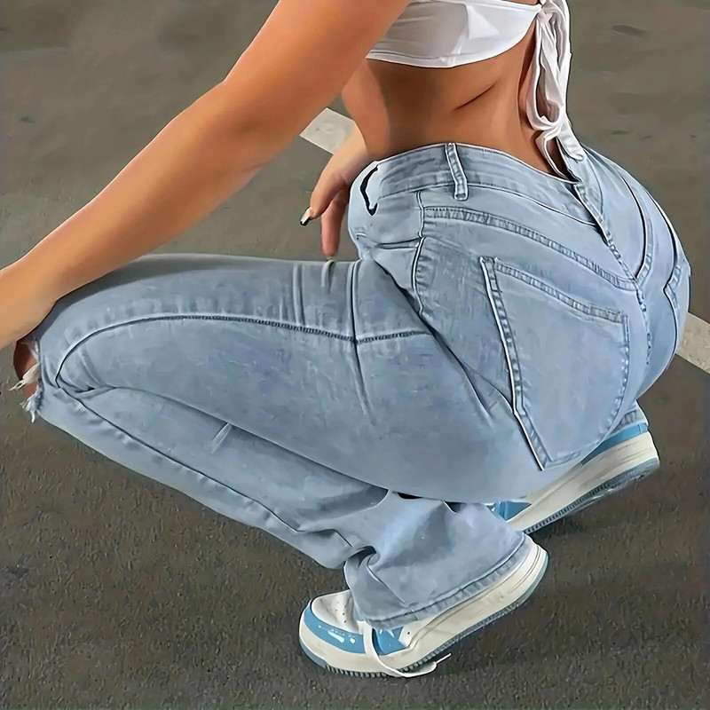 Κορεατικές κριτικές Πολλά ρούχα Ψηλόμεση τζιν γυναικεία μονόχρωμα λεπτή εφαρμογή Παντελόνι καμπάνα Γυναικεία τζιν 2024