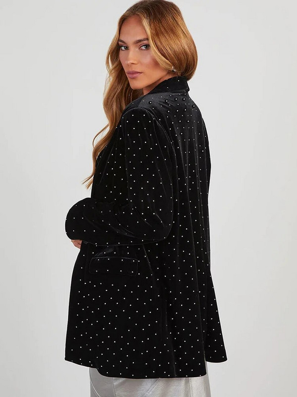 Baršunasti sako s rukavima Ženska zimska modna klupska odjeća s urezanim ovratnikom s dijamantima Svjetlucavi ženski sako crni dugi