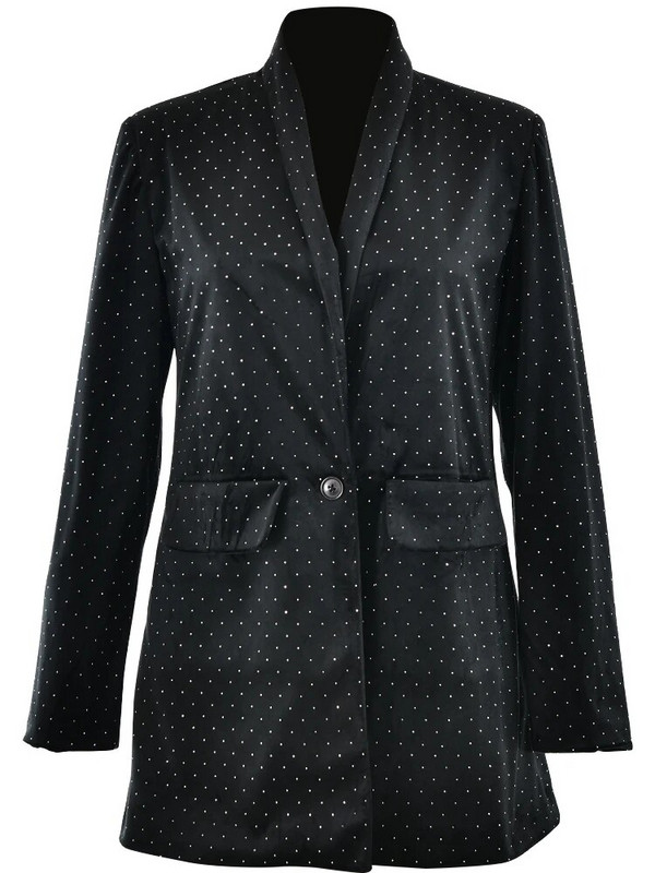 Baršunasti sako s rukavima Ženska zimska modna klupska odjeća s urezanim ovratnikom s dijamantima Svjetlucavi ženski sako crni dugi