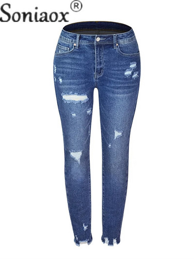 Divat Törött lyukak Bojtceruza Farmer Női Stretch Slim Fit Nadrág Női Édes Stílus Utcai Alkalmi ingázó Farmer nadrágok