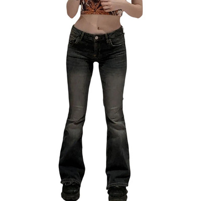Blugi elastici evazați pentru femei cu talie joasă Blugi largi cu picioare largi Pantaloni denim Pantaloni denim bootcut cu buzunare Îmbrăcăminte de stradă